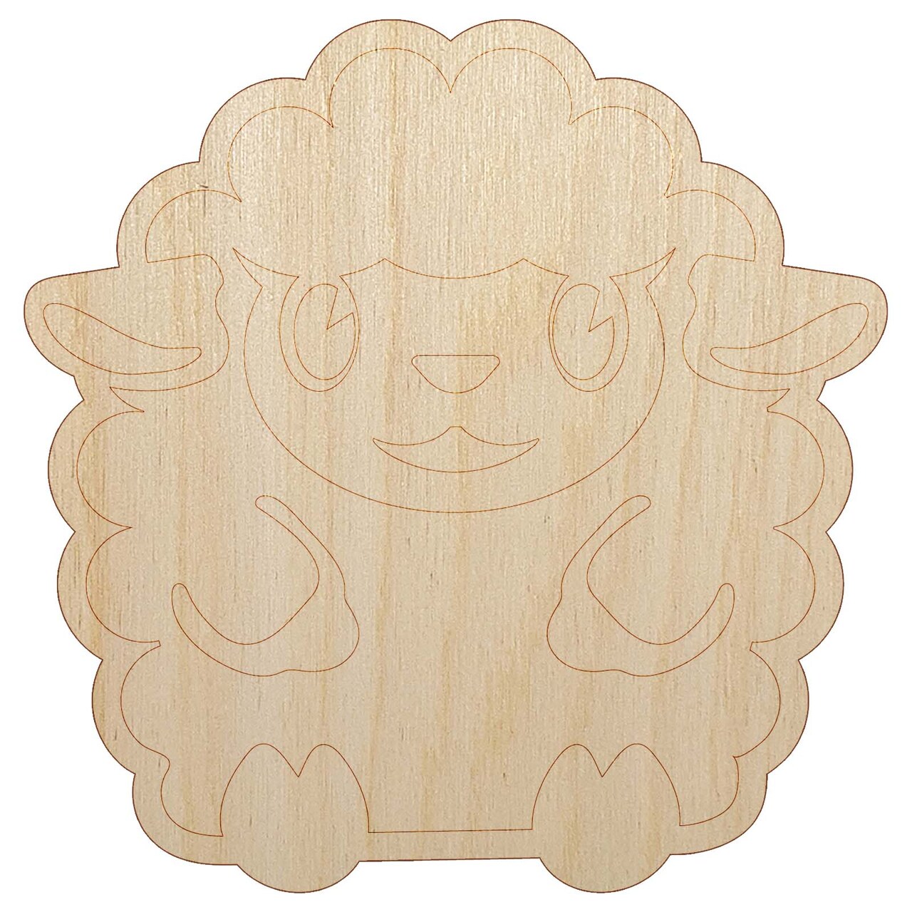 Cute Wooly Sheep Lamb Sitting Unfinished Wood Shape Piece Cutout for DIY Craft Projects